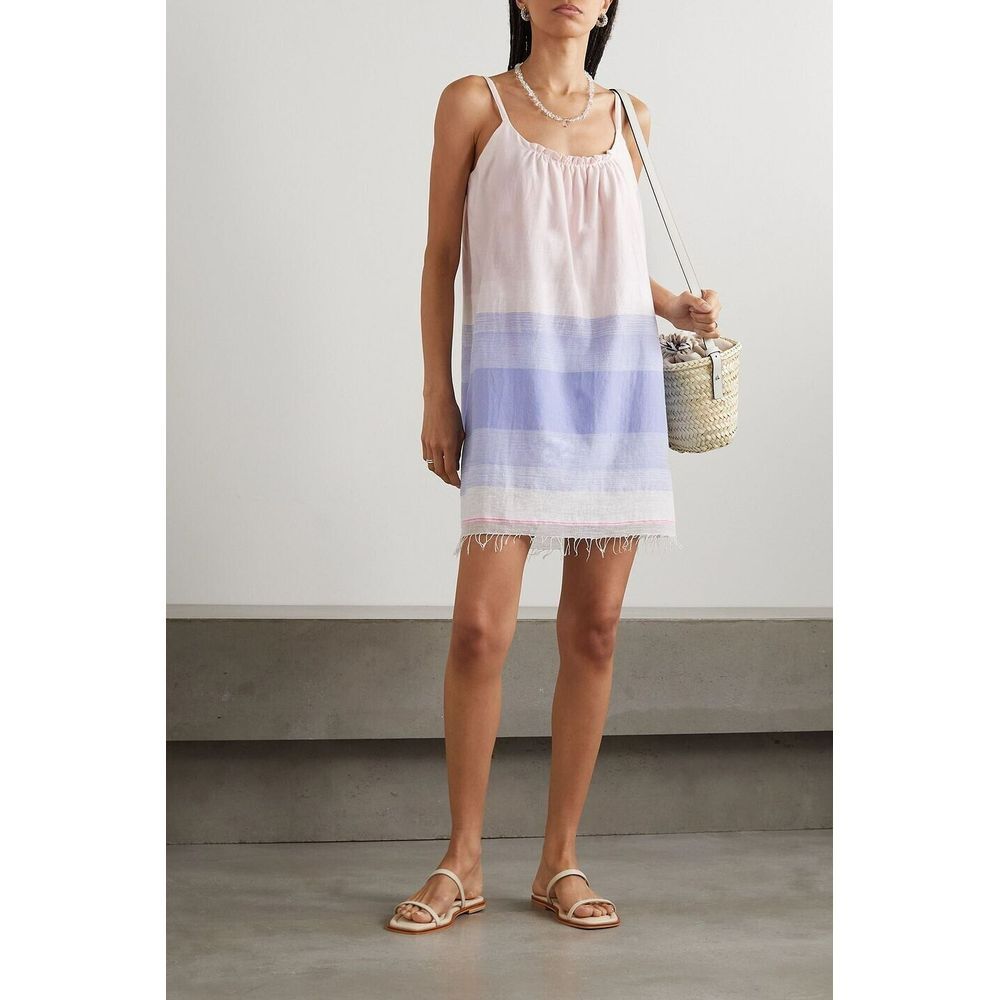 LEMLEM Womens Jelba Fringed Striped Cotton Mini Dress Pastel Pink Size Small